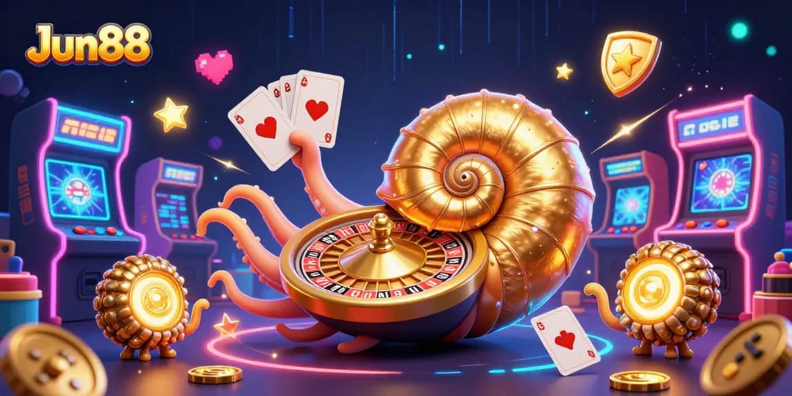 Experience thrilling gaming at Jun88 with a 3D nautilus roulette and vibrant casino elements