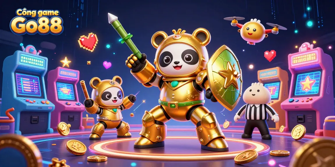 Cổng game Go88 offers an exciting gaming atmosphere featuring colorful arcade elements, vibrant characters, and dynamic visuals.