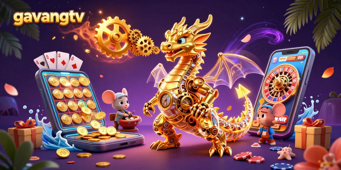 Experience dynamic gameplay with gavangtv's golden dragon amid colorful casino elements.