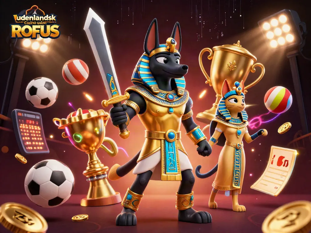 Bet on udenlandsk casino uden ROFUS with Anubis and Bastet amidst vibrant gaming elements.