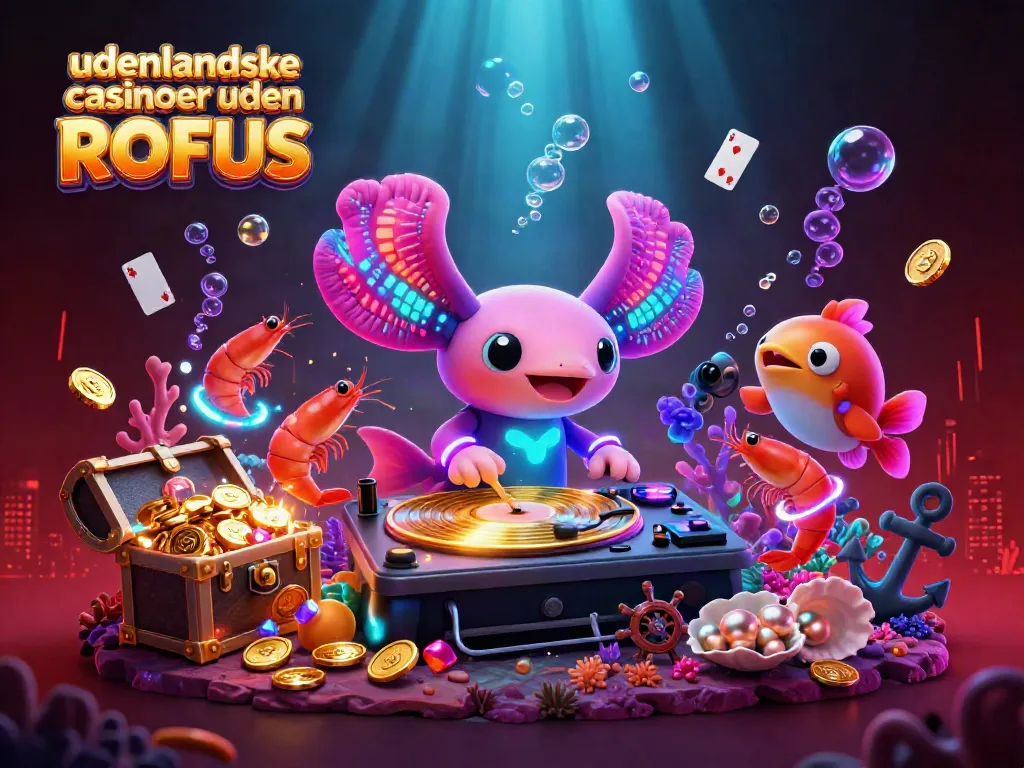 Experience the thrill of udenlandske casinoer uden ROFUS with vibrant characters dancing amid treasures and casino elements.