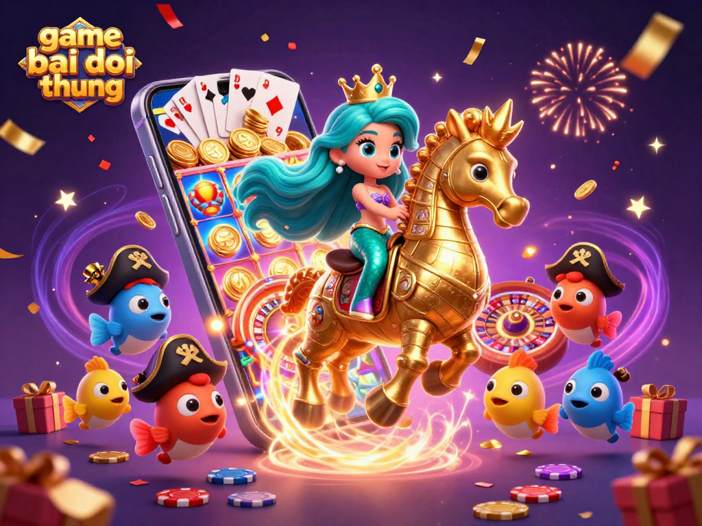 Experience game bai doi thuong with a vibrant 3D scene featuring a mermaid and casino elements.