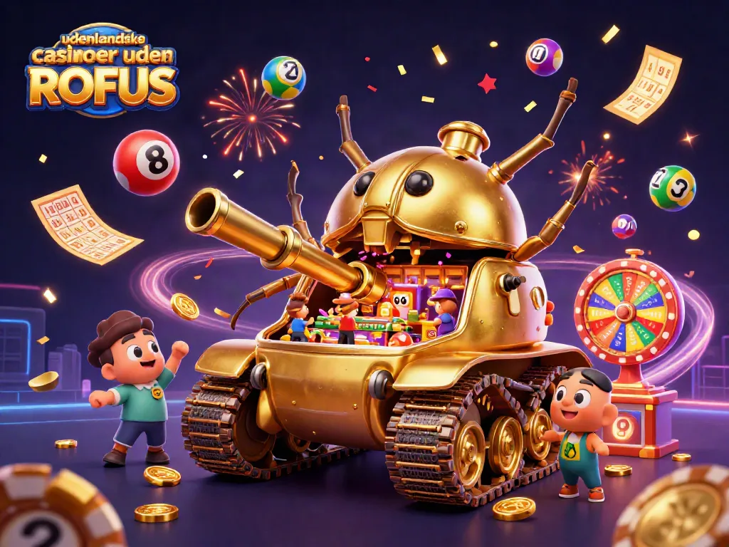 Engage with udenlandske casinoer uden ROFUS through an animated 3D scene of a golden beetle casino tank.