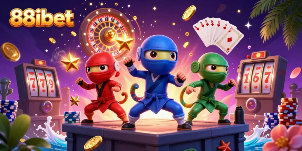 Experience thrilling action in 88ibet with a vibrant scene of ninja chameleons amidst a casino spectacle.
