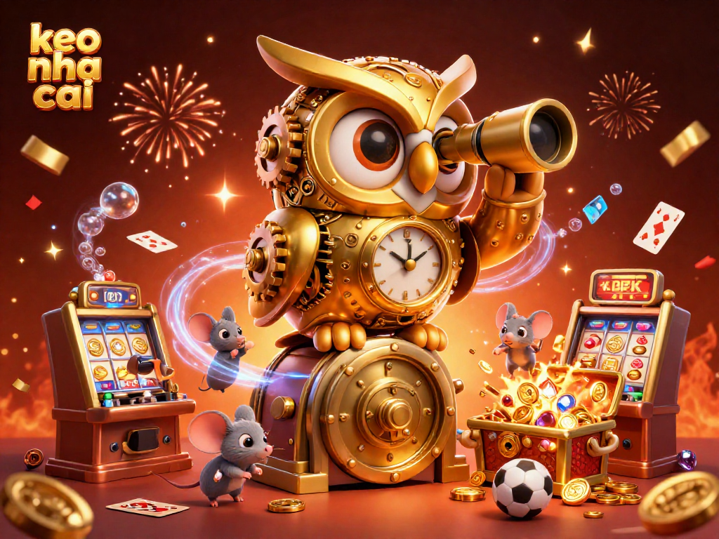 Increase your odds at keo nha cai with a thrilling 3D sports betting scene featuring a golden owl.