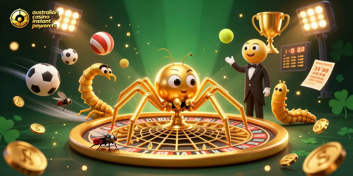 Experience instant payouts at australian casino instant payouts with a lively 3D scene featuring a golden spider and interactive betting elements.