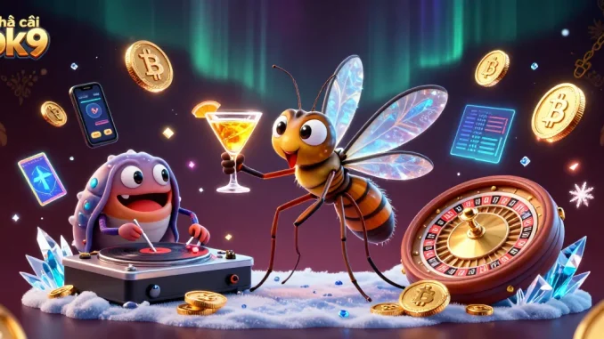 Bet at nhà cái ok9 with a vibrant 3D casino scene featuring unique characters and gold coins.
